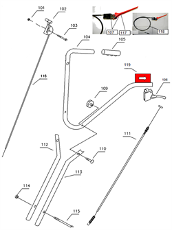 Трос переднего хода культиватора Elitech КБ 60Х (рис. 118) 0400.130600 - фото 15370
